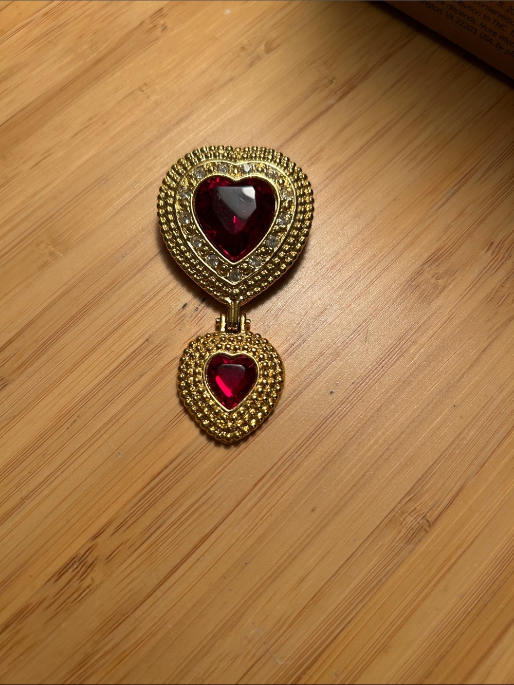 Victoria's Secret Gold-Tone Heart Drop Brooch with Red Stones